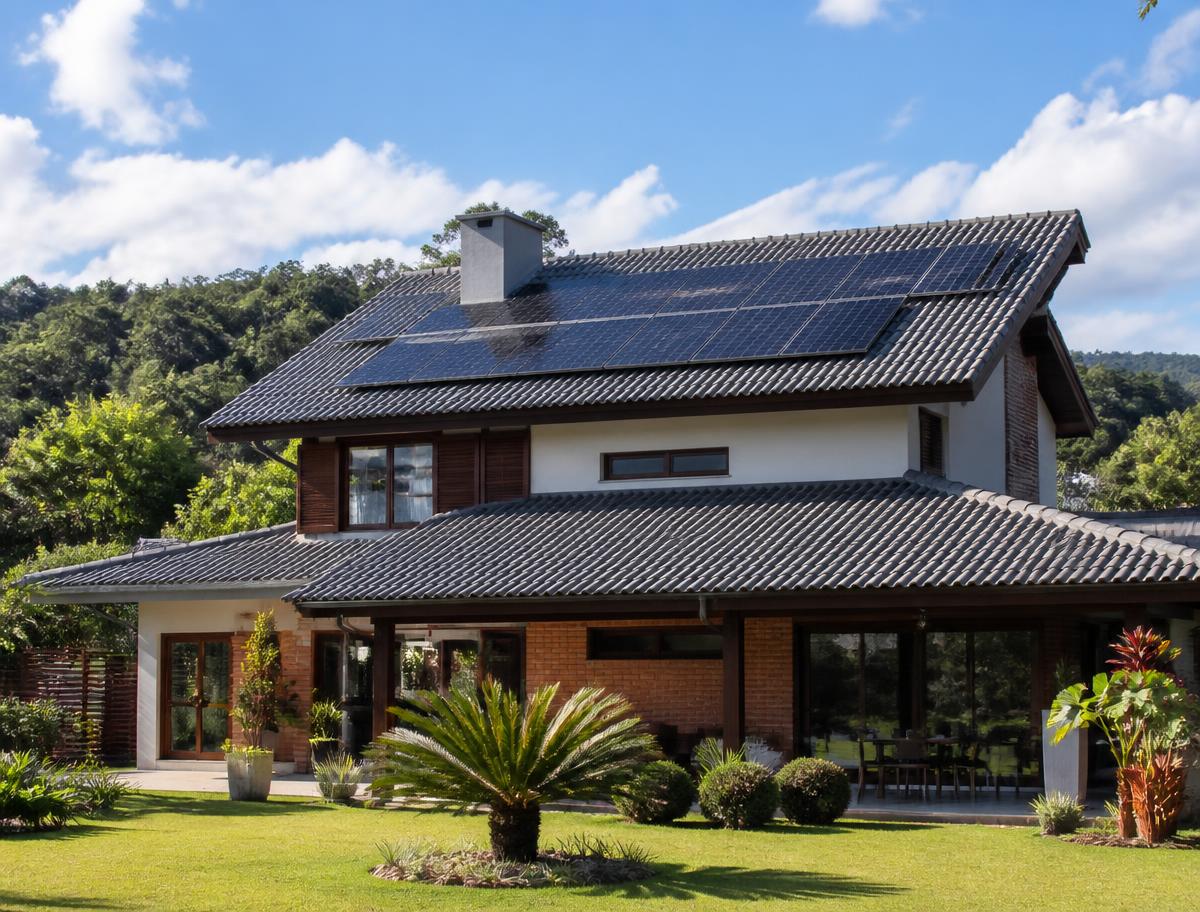 Painéis solares instalados em telhado